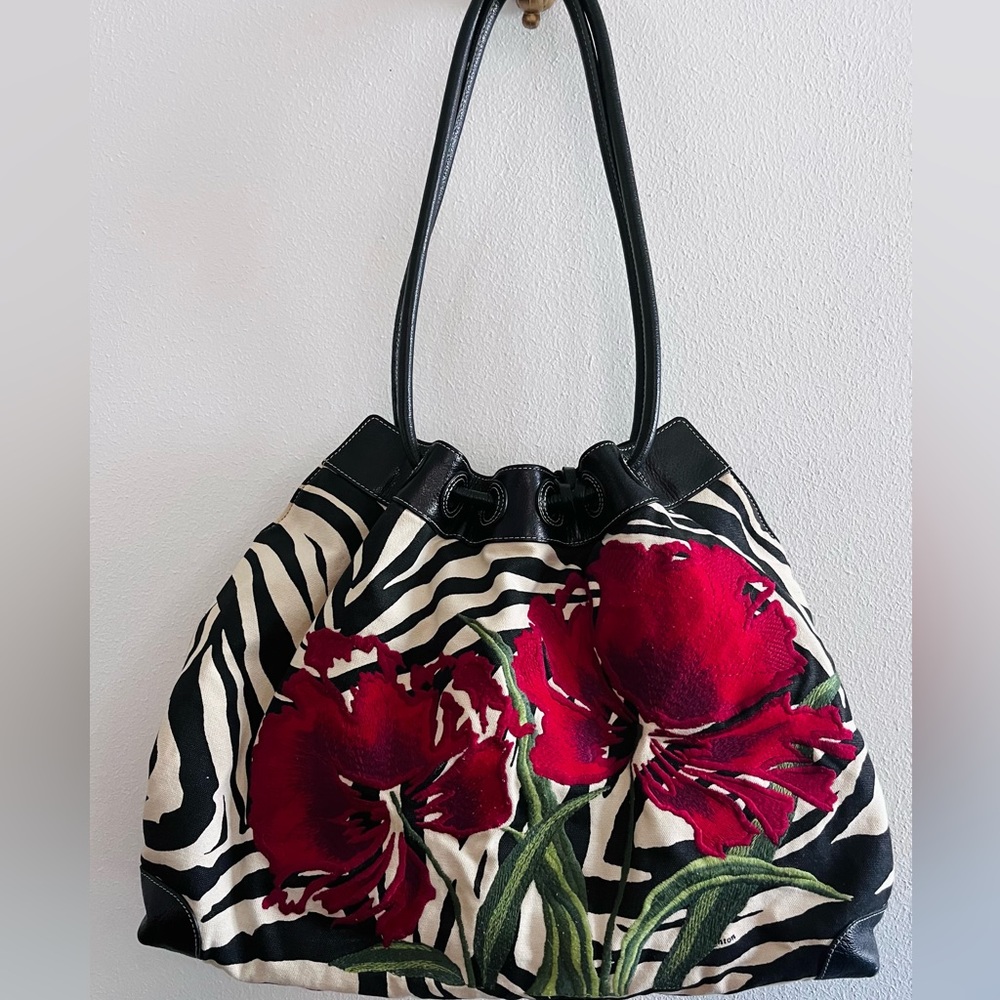 Brighton Canvas Zebra and Red Floral Purse